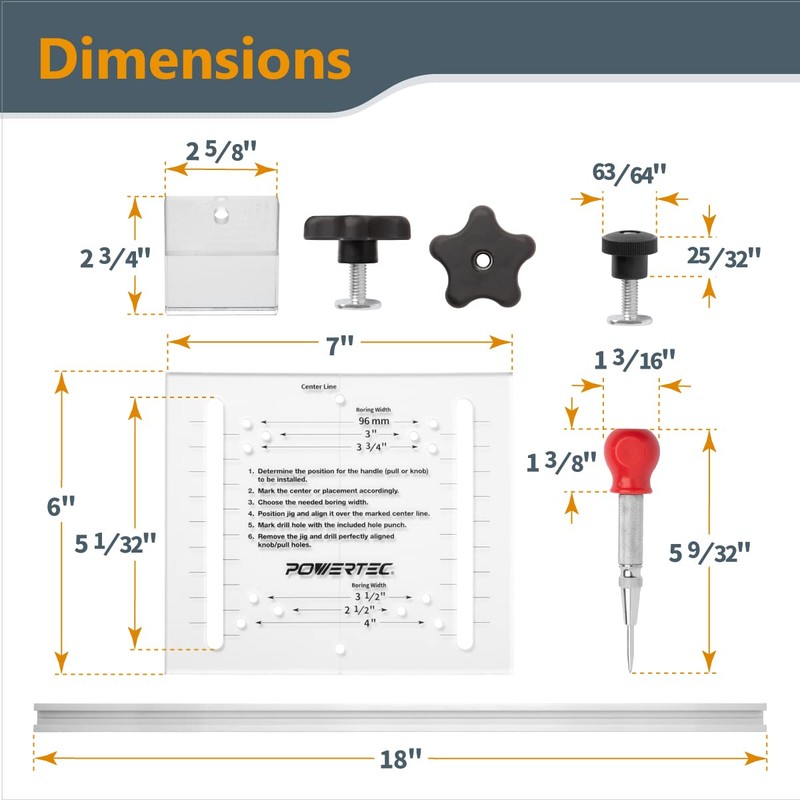POWERTEC 72224 Cabinet Hinge and Hardware Jig Kit, Concealed Hinge