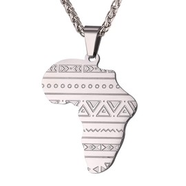 U7 Stainless Steel Africa Chain African Map Silver Pendant Necklace Jewellery For Women Men