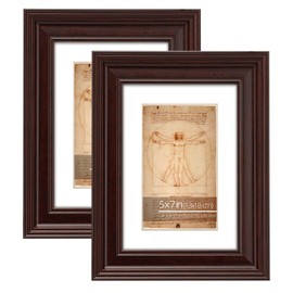 WYNCO 5x7 2 Pack Distressed Mahogany Beveled Classic Picture Frames, Matted for 3.5x5.5 inches Photos, Real Glass Protection