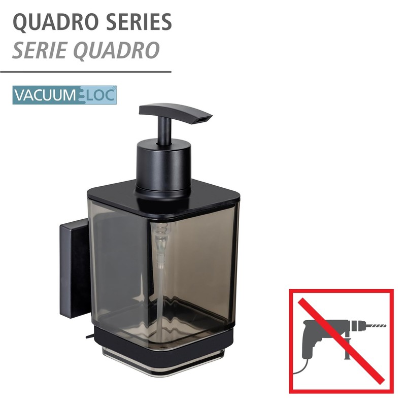 WENKO Quadro Soap Dispenser 340 ml Plastic with Stainless Steel