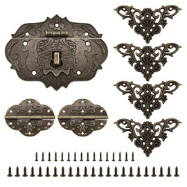 ZIUZI 1 Set Antique Decorative Jewelry Box Latch Hinges and Corner Protectors, Butterfly-Shape Retro Hardware Kit for DIY Jewelry Box Wooden Case Decoration and Repair (Bronze)