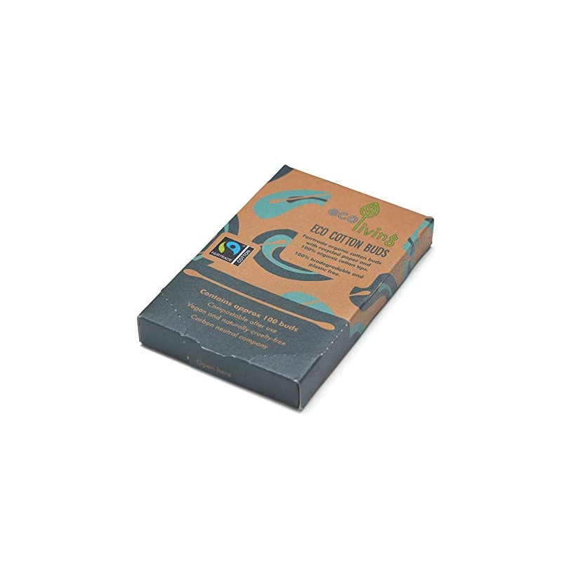 ecoLiving 100 Biodegradable Cotton Buds (Zero Plastic and Zero Waste)