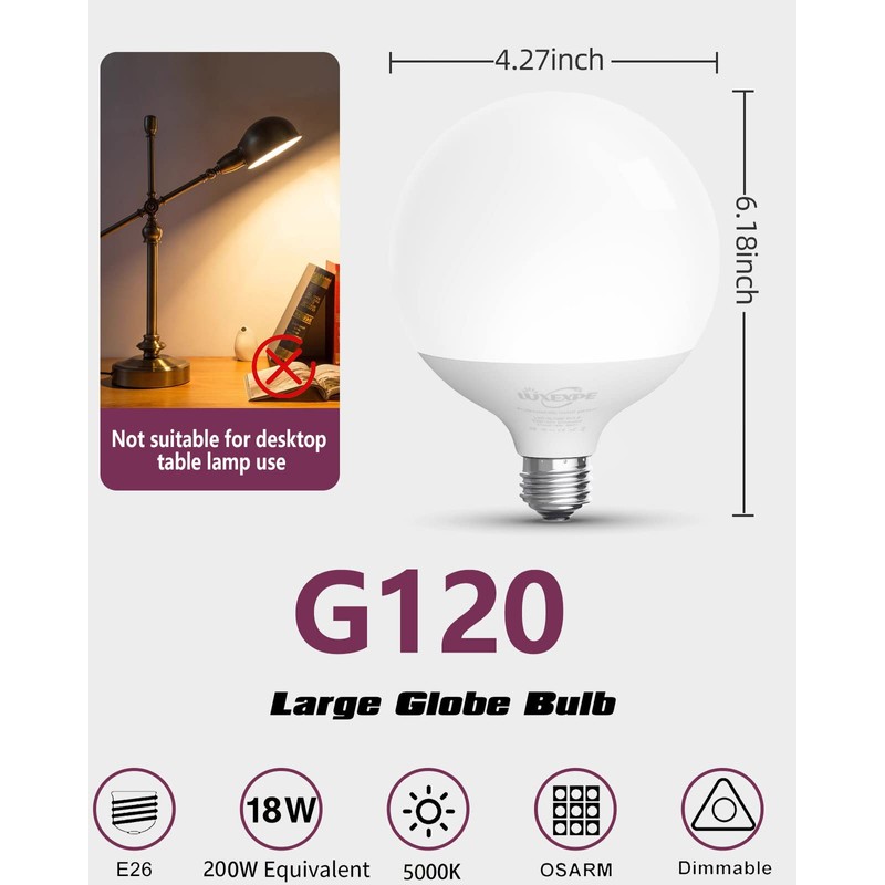 Led Light Bulb, SCR Dimmable Led Bulbs, G120 Globe Bulb,