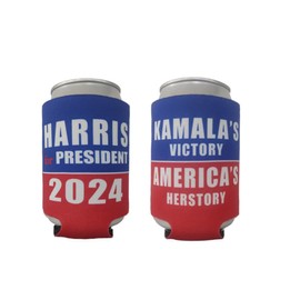 Kamala Harris 2024 Presidential Election Neoprene Beer Beverage Drink Can Bottle Coolie Cooler Insulators Sleeve Cover Huggie Holder (2 pcs) with One Coaster (Harris for President)