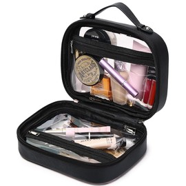 Pinkmik Clear Makeup Bag Double Layer Cosmetic Bag Waterproof Toiletry Bag for Women (Z/Black, M)