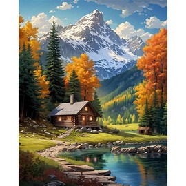 Mountain Paint By Numbers Kit For Adults Beginner Cabin Adult Paint By Number Kits On Canvas Mountain Oil Painting Kit For Beginners Adults' Paint-By-Number Kits For Gift Home Wall Decor 16x20 Inch