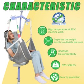 EZ Assistive Universal Full Body Transfer Lift Sling with Commode Opening for Patient Lifts and Toileting,Solid Mesh Shower Sling,SWL 500LBS(Grey, Medium)