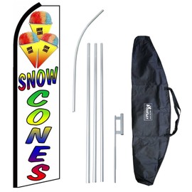 "Snow Cones (Extra Wide)" 12-Foot Swooper Feather Flag and Case Complete Set...Includes 12-Foot Flag, 15-Foot Pole, Ground Spike, and Carrying/Storage Case