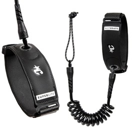 Creatures of Leisure Superlite Bicep, Surf Leash with Plug, Ultra-Light Construction, 1.2m Leash Length, 9/32 Inches Cord Thickness, Black Silver, S/M