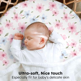 FIEMOL Baby Bassinet Sheets Girl Boy, 3 Pack Fitted Bassinet Mattress Sheets, 32”x16” Universal Fit for Cradle Moses Basket Oval Rectangle Round Hourglass Mattress, Super Soft Pink Butterfly Flower