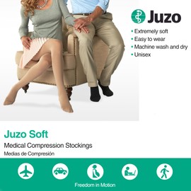 Juzo Soft 15-20 mmHg Compression Stockings, Knee High, Silicone Band, Open Toe | Compression Socks for Women/ Men for Tired, Aching or Swollen Legs, Minor Varicosities | Beige, Small (II)