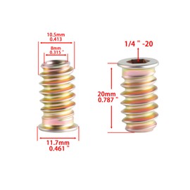 HANLATO 80PCS 1/4-20 Threaded Inserts for Wood, Screw in Nut Fastener Connector, Metal Screws Assortment Hex Socket Drive Nut Inserts, Hex Drive Nut Inserts for Home Office Furniture (1/4-20x20mm)