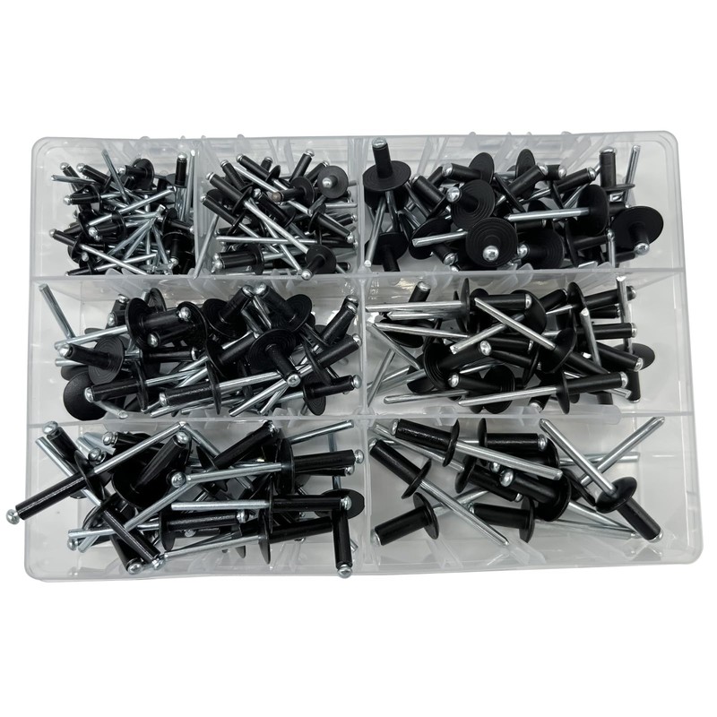200PCS Black Rivets Pop Rivets Assortment Kit,7 Sizes Aluminum Blind