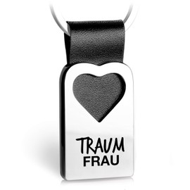 FABACH Heart Keyring with Engraving Made of Leather – Partner Gift Pendant for Your Favourite Person for Wedding Anniversary, Birthday, Valentine's Day – Dream Man, Dream Woman, black, Dream woman