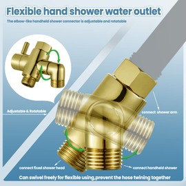 Brass Shower Diverter Valve for Handheld Shower Head and Fixed Spray Head G1/2 3 Way Universal Bathroom System Component Replacement Part, Polished Gold