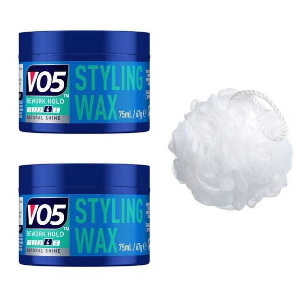 2 x Hair Wax Bundle Vo5 Styling Wax 75ml with Shower Sponge
