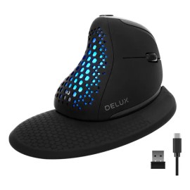 Delux Mouse Ergonómico, Pantalla Oled, Rueda De Pulgar, Rgb
