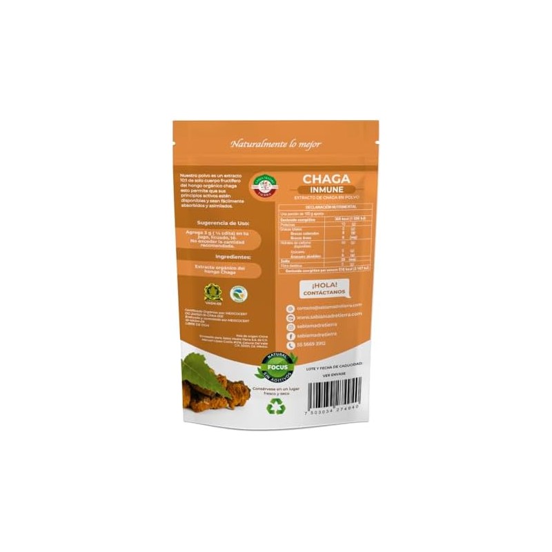 Chaga orgánico en polvo 120g – Potente antioxidante Sabia Madre