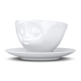 Coffee Cup With Saucer Kissing Design White