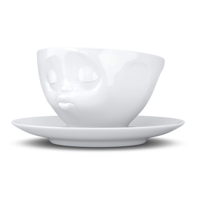 Coffee Cup With Saucer Kissing Design White