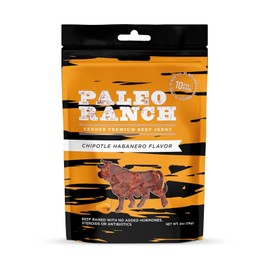 PALEO RANCH Grass-Fed Beef Jerky, Chipotle Habanero, No Added Hormones, No Preservatives, 2 oz (Pack of 2)
