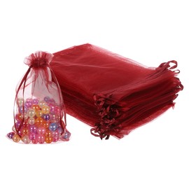 uxcell 100 Pcs Burgundy Organza Bags 4 x 6 Inch Mini Mesh Drawstring Gift Bags Small Jewelry Pouches Bags for Wedding Festival Party Gift Favor