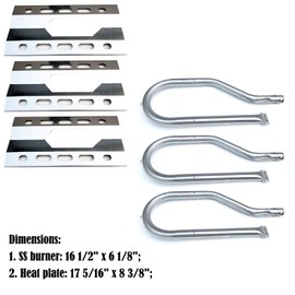 Direct Store Parts Kit DG111 Replacement for Nexgrill 720-0011,720-0047-U Gas Grill Burner and Heat Plate - 3 Pack (Stainless Steel Burner + Stainless Steel Heat Plate)