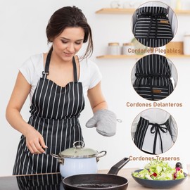 Delantales de Cocina, 2 Delantales de Cocina Impermeables, Longitud Ajustable de la Correa del Cuello, Diseño de Bolsillo Doble, Antiaceite, Fácil de Limpiar, Para Familias, Restaurantes (Marrón)