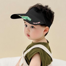HeyCaps Kids Sun Visor Hat UV Protection Summer Cap with Cute Dinosaur Design Lightweight Breathable Outdoor Sports Hat for 1-8 Years Black
