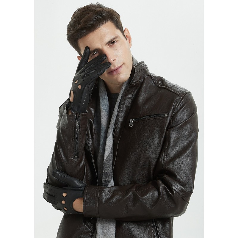 ZLUXURQ Men's Leather Driving Gloves, Unlined Gloves -