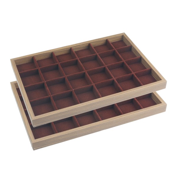 uxcell Set of 2 Stackable Velvet Jewelry Organizer Trays with