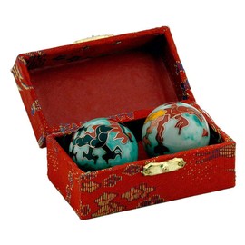 Chinese Health Balls with Chimes; and Dragon(Power & Transformation) & Phoenix(Virtue, Happiness & Luck) Symbols. Health balls stimulate acupressure points. Balls come in a traditional chinese presentation box.