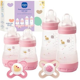 Juego de regalo MAM, los mejores chupetes y biberones para recién nacidos con lactancia materna, juego de alimentación y calma, chica, 6 unidades