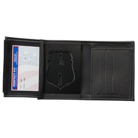 Perfect Fit Shield Wallets Fort Worth Texas Police Badge Wallet Black Leather Hidden Badge and ID Holder (cutout 108)