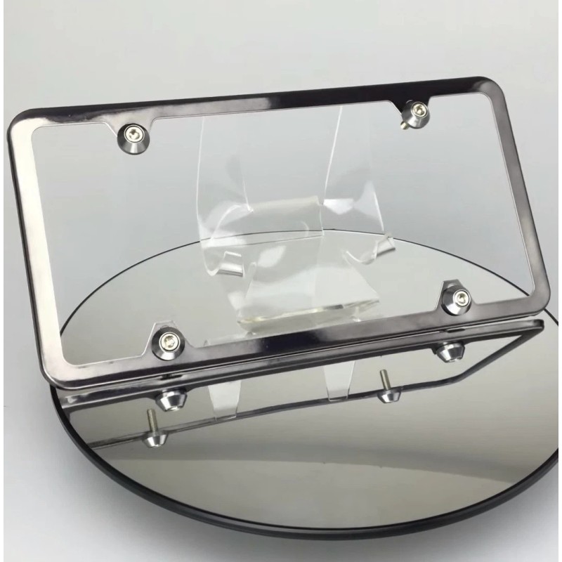 MotorVehicleParts New Slim 4 Holes Black Chrome License Plate Frame