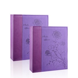 Artmag - Álbum de fotos de 5 x 7 pulgadas, 2 paquetes de páginas transparentes, funda de piel, libro de fotos deslizante, cada uno tiene capacidad para 50 fotos verticales de 5 x 7 pulgadas, libro de fotos para boda, familia (morado)