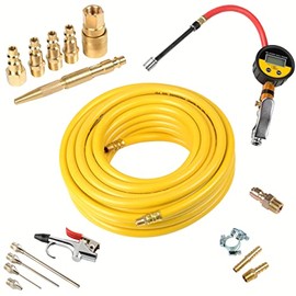 ATE Pro. USA- 19pc Air Tool & Accessory Combo Kit, 50' x 3/8" Air Hose, Air Chuck w/Digital Tire Gauge, Brass Air Coupler Set, Air Hose Repair Kit, Air Blow Gun Kit, 3/8" x 1/2" Quick connect Adapter
