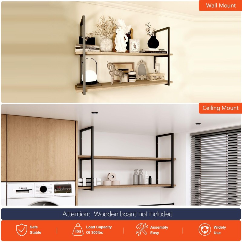 HARDJULAN 2-Tier Square Shelf Bracket, 26-3/8" Height, Wall/Ceiling Mount Storage