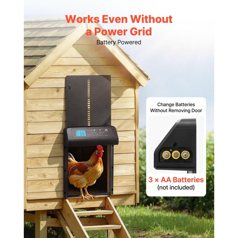 VEVOR Automatic Chicken Coop Door, Battery Powered Chicken Coop Door