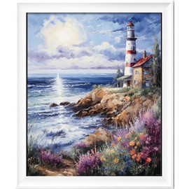 Leczany DIY Cross Stitch Kit: Complete Range of Pre-Printed Starter Kits for Beginners - Lighthouse by the Sea 35 x 43 cm