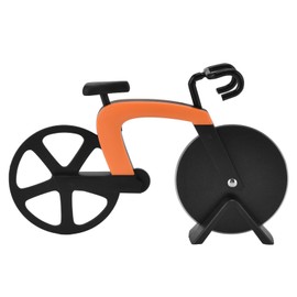 Pizza Cutter Bicycle Pizza Cutting Wheel Pizza Roller Stainless Steel Non-Stick Cutting Wheel Display Stand Pizza Cutting Tool Holiday Dough Wheel Gadget Kitchen Tool (Orange)