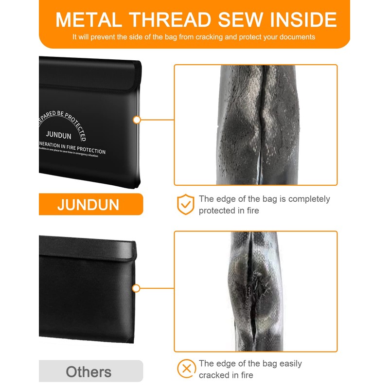 JUNDUN Fireproof Document Bag with 5200℉ Heat Insulated,14.0”x10.4” Waterproof and