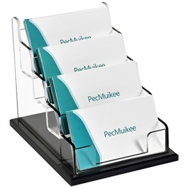 PecMuikee Business Card Holder for Desk，Acrylic Business Card Display Stand,Multiple Business Card Holders for Office, Exhibition, Home, Restaurant (4 Slot)