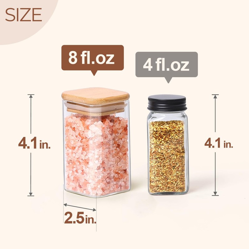 ComSaf 12Pcs Glass Spice Jars with Bamboo Lid, 8oz Airtight