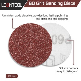 LEONTOOL Sanding Discs 3 Inches 60 Grit Hook and Loop Sandpaper 100Pcs Sanding Pad NO-Hole Aluminum Oxide Random Orbital Sander