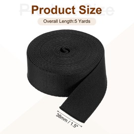 sourcing map 5 Yards Nylon Webbing Strap, 1 3/8-inch(38mm) Flat Webbing Straps Nylon Heavy Duty Webbing Strap for Luggage Strap Backpack Repairing DIY Crafting, Black
