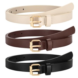 TRIWORKS 3 Pack Women Skinny Leather Belt for Jeans Pants Dress Ladies Thin Waist Belt with Gold Buckle