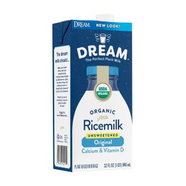 Rice Dream Organic Rice Milk Drink, Unsweetened Original, Vegan Dairy Alternative, Lactose Free, Shelf Stable, 32oz (Pack of 12)