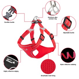 EXCELLENT ELITE SPANKER Reflective Nylon Dog Vest Harness EVA Padded No Pull Vest Adjustable with Nameplate-Front Clip Service Dog Harness for Small Medium Large Dogs (Red, M)