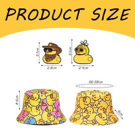 2 Pieces Cartoon Animal Fisherman Hat and 4 Pieces Duck Brooch, Stylish Sun Protection Hat, Foldable Outdoor Sun Hat, Double-Sided Sun Hat. Yellow